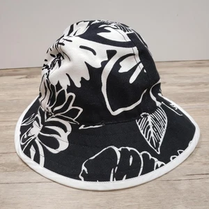 Jantzen Hat Bucket Fitted Womens Black White Floral Wide Brim Beach Sun Summer - Picture 1 of 7