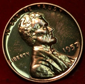Uncirculated Red Proof 1957 Philadelphia Mint Copper Lincoln Wheat Cent - Picture 1 of 2