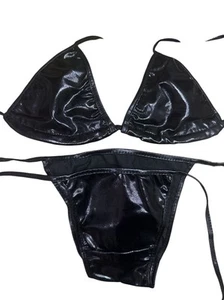 Black Metallic Women Swimsuit Bikini Beach Dance Clubwear Stripper Triangle As P - Picture 1 of 1