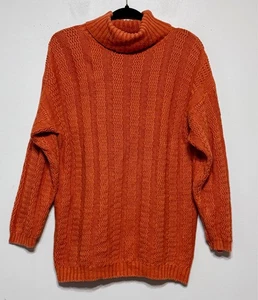 Vintage Paul Harris Burnt Orange Chunky Knit Turtleneck Sweater Medium Preppy - Picture 1 of 5