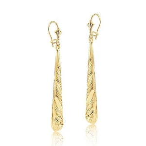 Patterned Drop Earrings 9ct Yellow Gold Drops 57mm Hallmarked - Picture 1 of 5