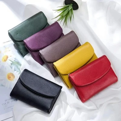 Unisex Pebble Leather Wallet, Short Genuine Leather Purse for Coins and Cards