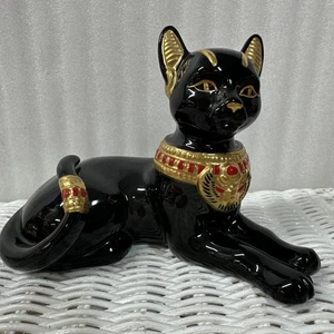 VINTAGE LENOX FINE PORCELAIN BLACK  GOLD EGYPTIAN CAT GODDESS FIGURINE - Picture 1 of 10