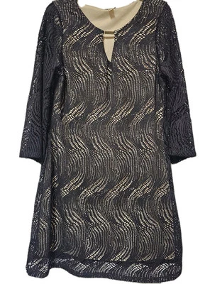 Vestido para mujer Hanni negro con superposición de malla tostado sin mangas manga 3/4 talla grande usado en excelente estado  Foto 1 de 4