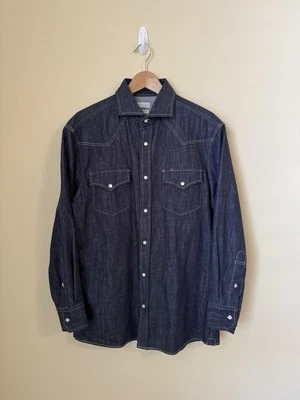 Camisa Western Brunello Cucinelli Leisure Fit Denim Abotonada Azul Índigo Oscuro XL Foto 1 de 4