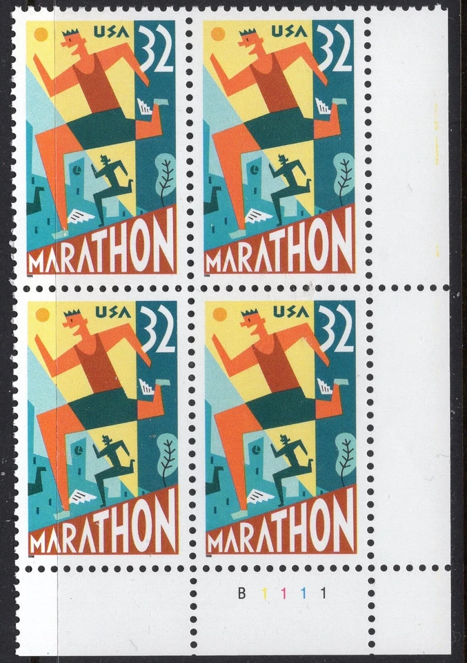 US #3067 32¢ Marathon LR Plate Block 1996 MNH - Image 1 of 1