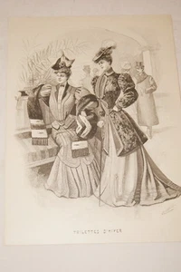 MODE GRAVURE BELLE EPOQUE 1905 TOILETTES D'HIVER MD177 - Picture 1 of 1