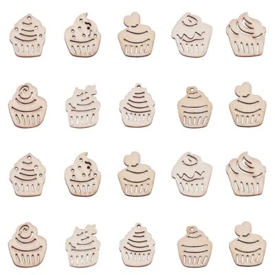 100x Wood Cupcake Pendants for DIY Jewelry Making Craft Art Project Decoration - Image 1 of 4