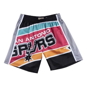 Pantalones cortos de cara grande de los San Antonio Spurs NBA Mitchell & Ness - negros/rosa/azulada - Imagen 1 de 2