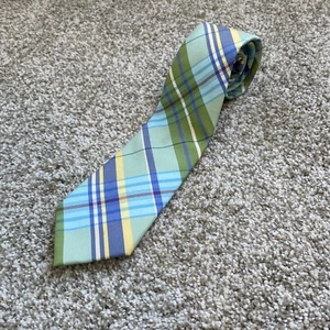 Tommy Hilfiger Mens Necktie Green Plaid 54/46 Cotton Blend 57”x3.25” EUC - Picture 1 of 5