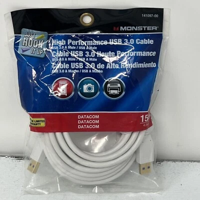 Monster Cable USB 3.0 A/A Male To Male 15’ Datacom - Printer External Hard Drive - Image 1 of 4
