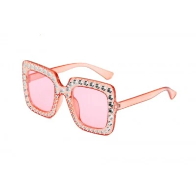 Diamond Frame Glasses Square Sunglasses Sunglasses Pink Frame & Lens - Image 1 of 4