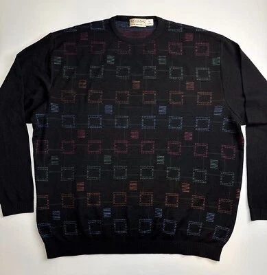 Vintage St Croix Knits Wool Blend Sweater Men’s XXL Geometric Design Black - Image 1 of 4