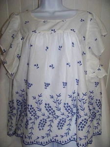 Top donna estivo Gap manica corta svasato tg. M, L, XL Bianco/Blu 100% C - Foto 1 di 6