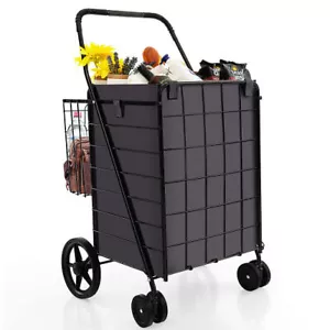 Carro de compras plegable con revestimiento impermeable y cesta - negro - Imagen 1 de 5