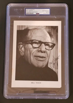 Foto rara firmada por Bill Veeck - Salón de la Fama del Béisbol - Losa PSA Foto 1 de 4