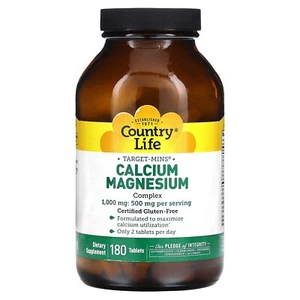 Country Life Target-Mins Calcium-Magnesium Complex 180 Tablets Gluten-Free, GMP - Picture 1 of 2