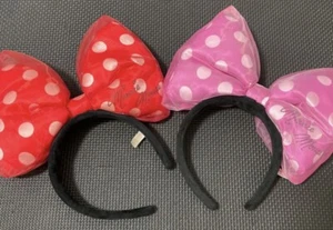 Tokyo Disney Headband Minnie Ear Red & Pink Polka Dot Bow Headband Costume Japan - Picture 1 of 9