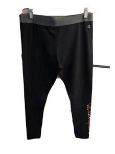 Champion Women's Legging Size L  Bronze Leg Logo Black  Athletic Yoga Gym Pants - Picture 1 of 5