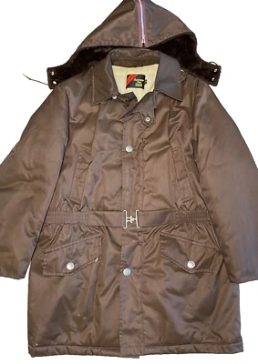 Vintage Sears Roebuck Outerwear Brown Belted Quilted Hooded Heavy Winter Coat 44 - Image 1 of 4