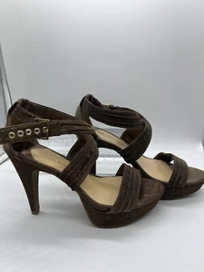 9 M Gianni Bini Gold Glitter Strap Sandal 4” High Heel Open Toe Platform Sling - Picture 1 of 5