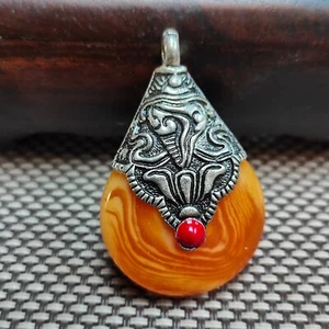 Chinese jade,collectibles, manual sculpture,Tibetan silver beeswax pendant 3221 - Picture 1 of 8