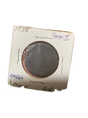 1738 GREAT BRITAIN UK British King GEORGE II Old Antique 1/2 Penny Coin Old - Image 1 of 2