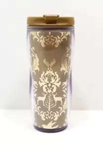 Starbucks 2008 12 fl oz Travel Tumbler Coffee Mug Gold Foil Deer Dove Holiday - Picture 1 of 10