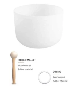 Frosted B Note Crown Chakra Quartz Crystal Singing Bowl 8 inch w/Mallet & O-ring - Picture 1 of 1