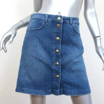 FRAME Snap-Front Denim Mini Skirt Claire Blue Stretch Cotton Size 29 - Image 1 of 4