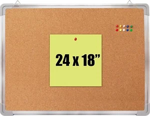 Cork Board Set - Bulletin Corkboard 24 x 18 inch Framed with 10 Thumb Tacks - Picture 1 of 6