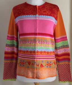 Oiliy Sz S Fantastic Art-to-Wear Funky Cotton Knit Floral Cardigan Sweater