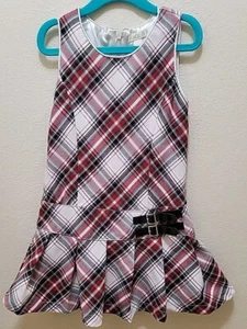 Childrens Place Girls Plaid Dress Sleeveless Size 5 Red Black White Formal - Picture 1 of 7