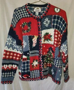 Damen Vintage Tiara International 2000 große Knopfleiste hässlicher Weihnachtspullover - Bild 1 von 8