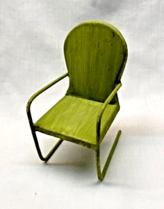 Vintage Doll Size Light Green Metal Outdoor Lawn Chair - Picture 1 of 6