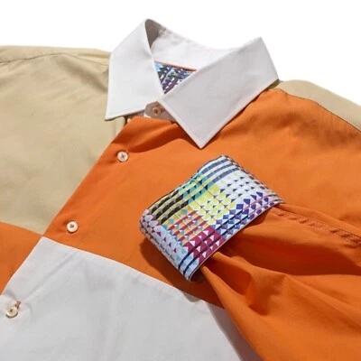 Camisa Steven Land Para Hombre 2XL Naranja Bloque de Color Puño Abatible Brooklyn 1991 Abotonada Foto 1 de 4