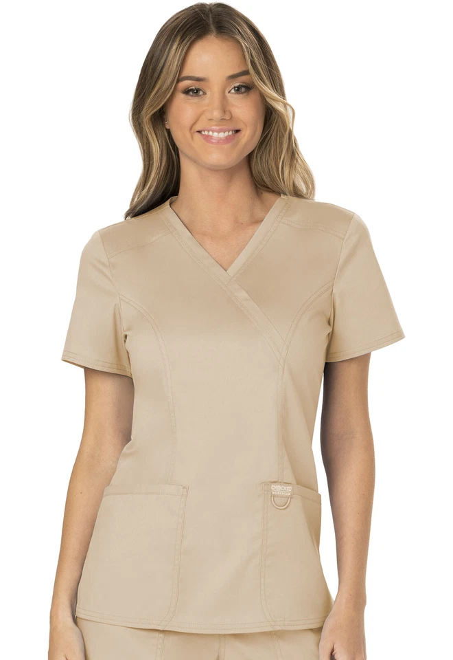 NWT Cherokee WorkWear Women's Mock Wrap Solid Scrub Top-4741 - Image 1 of 1