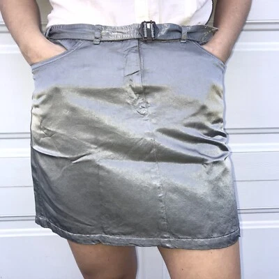 ADRIANO GOLDSCHMIED metallic SILVER skirt VINTAGE 80s 90s vtg RAVE belt 31 mini - Image 1 of 4