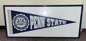 Penn State Blue And White Penant Signed By Joe Paterno - Glass And Wood Frame - Picture 1 of 10