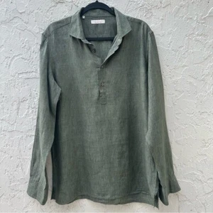 Camisa LUCA FALONI Hombres 16/41 Lino Informal Oficina Trabajo Resort Henley Popover Verde - Imagen 1 de 9