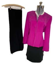 NEW Kasper Pant Suit Skirt Suit Size 16 Fits 14 Three Piece Set Embellished NEW - Picture 1 of 22