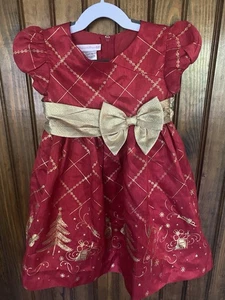 Weihnachten Kleinkind Kleid 4T Bonnie Jean Polyester Metallic Rot Gold Nussknacker - Bild 1 von 6