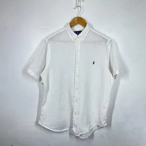 Ralph Lauren Linen Shirt Mens L White Slim Fit Short Sleeve Holiday Summer - Picture 1 of 12