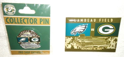 GREEN BAY PACKERS / PHILADELPHIA EAGLES DATED 11/10/25 GAMEDAY PIN, MAGNET SET - Image 1 of 3