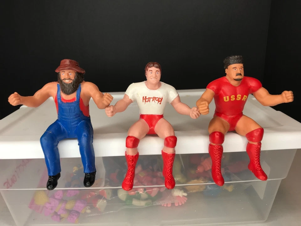 Rowdy Roddy Piper 1985, Hillbilly Jim Nikolai Volkoff WWF LJN lote de luchador pulgar Foto 1 de 4