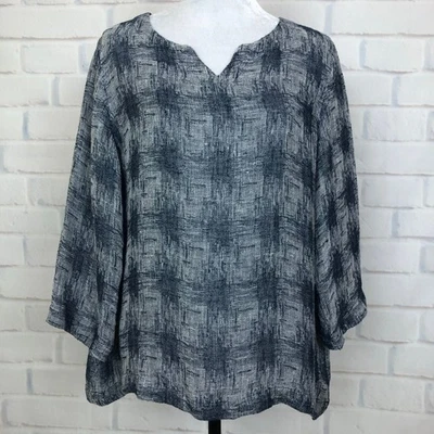 Blusa J Jill Pure Jill Mezcla de Lino Talla Pequeña PM Azul Gris Foto 1 de 4