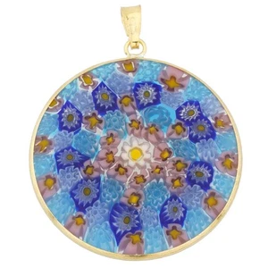 GlassOfVenice Murano Glass Millefiori Pendant in Gold-Plated Frame 1-1/4" - Picture 1 of 4