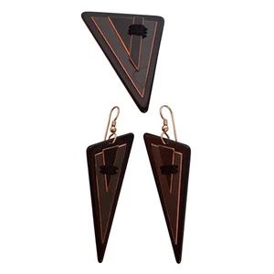 Conjunto de pendientes colgantes y broches Art Deco geométricos vintage firmados Wolfgang 1987 - Imagen 1 de 7