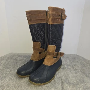 Botas de pato acolchadas altas de agua salada Sperry para mujer 8M azul marino tostado media pantorrilla - Imagen 1 de 11