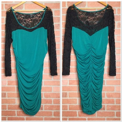 Novo com etiquetas Torrid 2 Vestido Feminino Verde Preto Ruched Manga Longa Renda Tamanho 2X Evento - Imagem 1 de 4